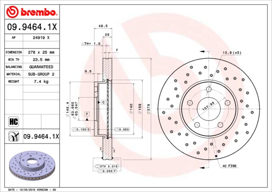 BREMBO 09.9464.1X Bremsscheibe