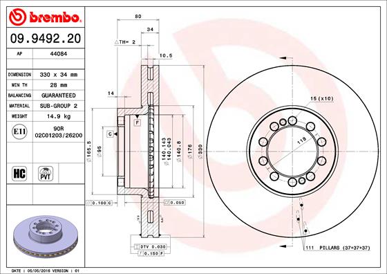 BREMBO 09.9492.20 Bremsscheibe