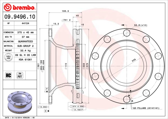 BREMBO 09.9496.10 Bremsscheibe