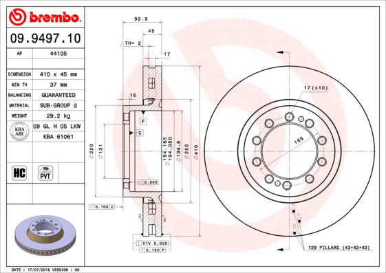 BREMBO 09.9497.10 Bremsscheibe