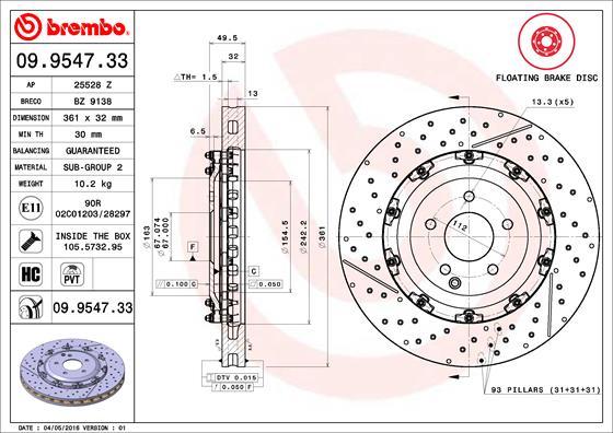 BREMBO 09.9547.33 Bremsscheibe