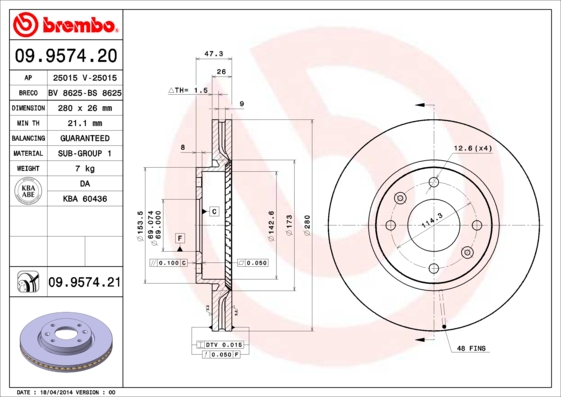 BREMBO 09.9574.21 Bremsscheibe