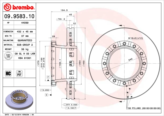 BREMBO 09.9583.10 PRIME LINE Bremsscheibe
