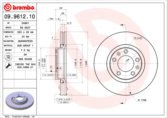 BREMBO 09.9612.10 Discofreno