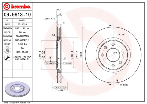 BREMBO 09.9613.10 Bremsscheibe