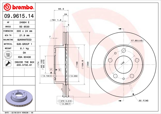 BREMBO 09.9615.14 Bremsscheibe