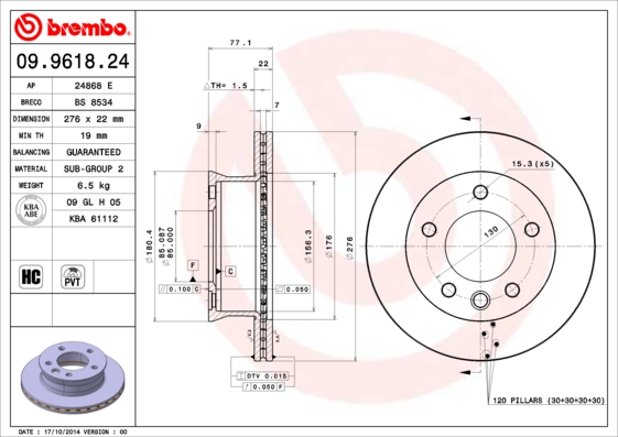 BREMBO 09.9618.24 Bremsscheibe