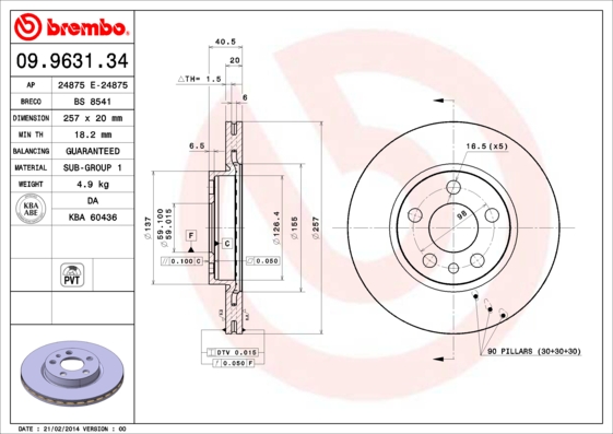 BREMBO 09.9631.34 Bremsscheibe