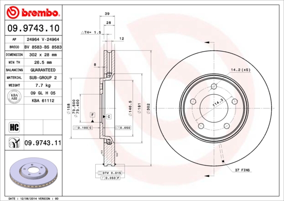 BREMBO 09.9743.10 Bremsscheibe