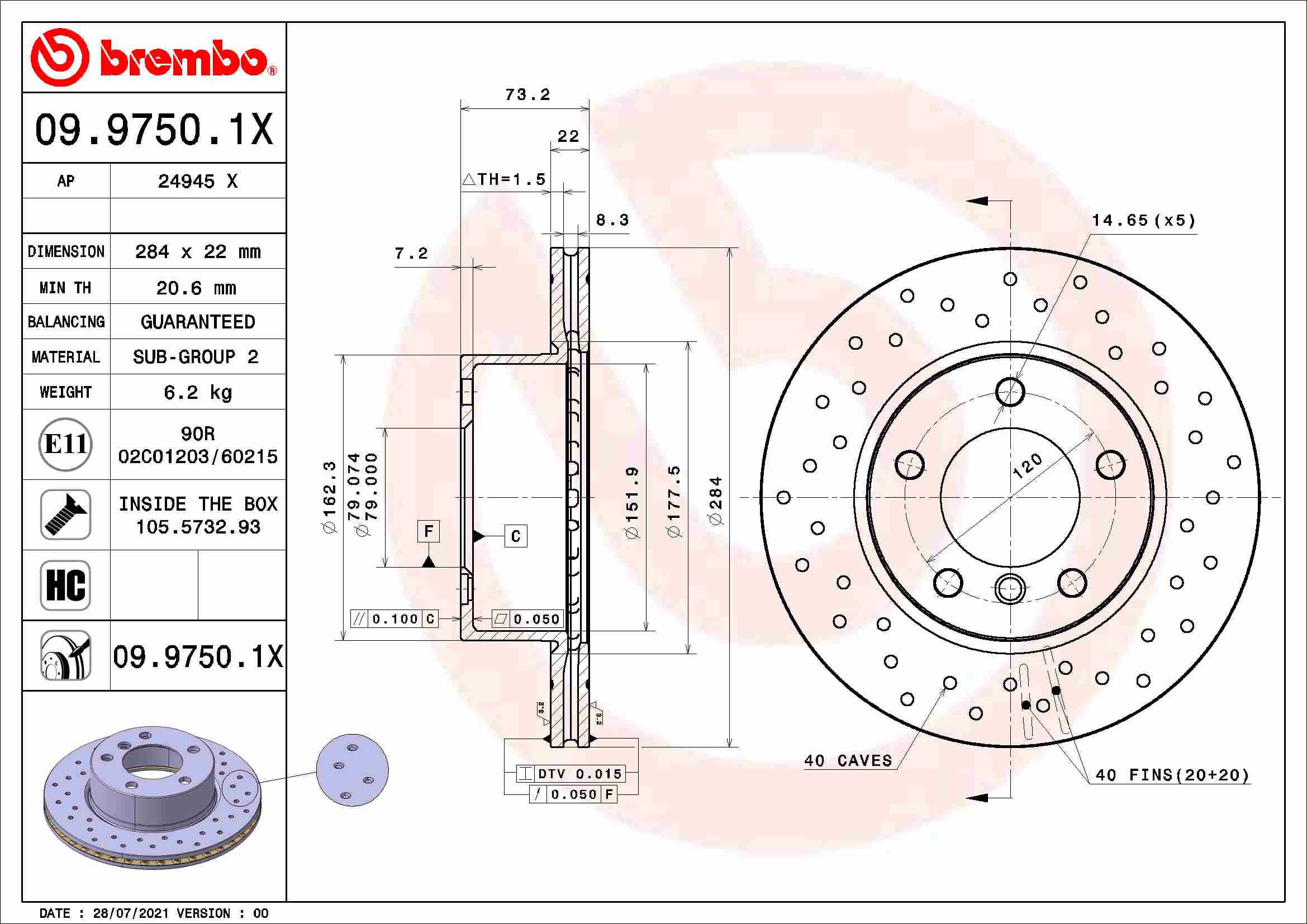 BREMBO 09.9750.1X Discofreno