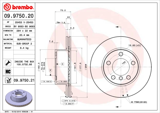 BREMBO 09.9750.21 Bremsscheibe