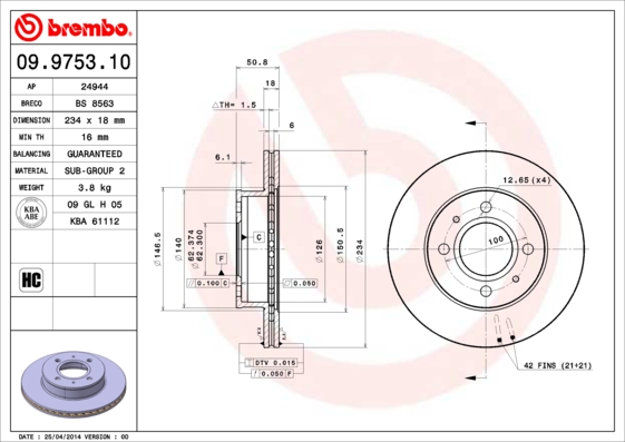 BREMBO 09.9753.10 Bremsscheibe