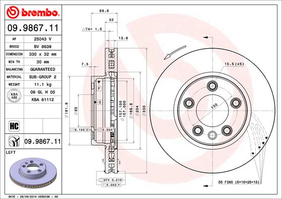 BREMBO 09.9867.11 Bremsscheibe