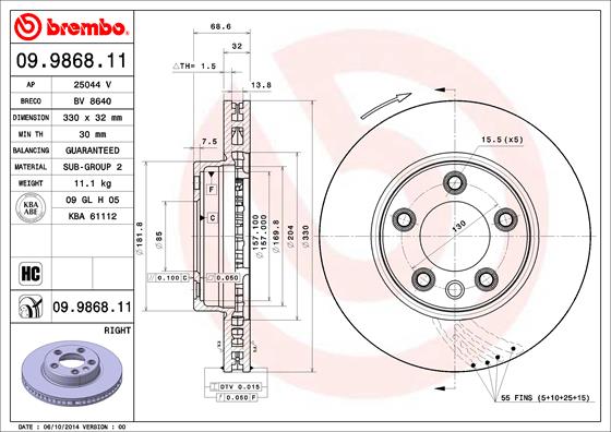 BREMBO 09.9868.11 Bremsscheibe