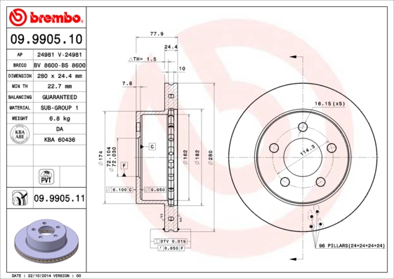 BREMBO 09.9905.11 Bremsscheibe