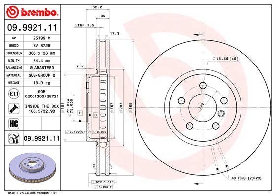 BREMBO 09.9921.11 Bremsscheibe