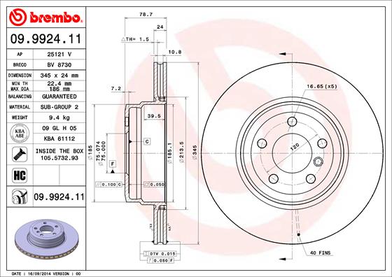 BREMBO 09.9924.11 Discofreno