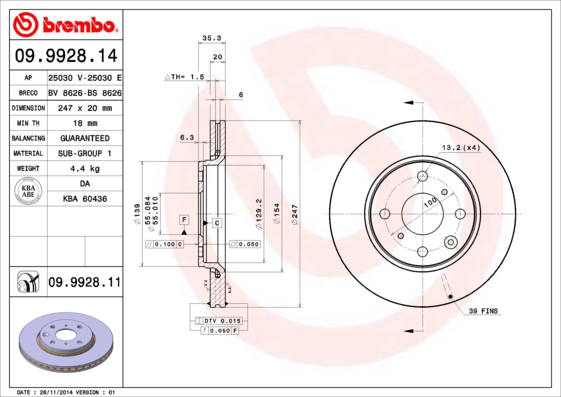 BREMBO 09.9928.11 féktárcsa