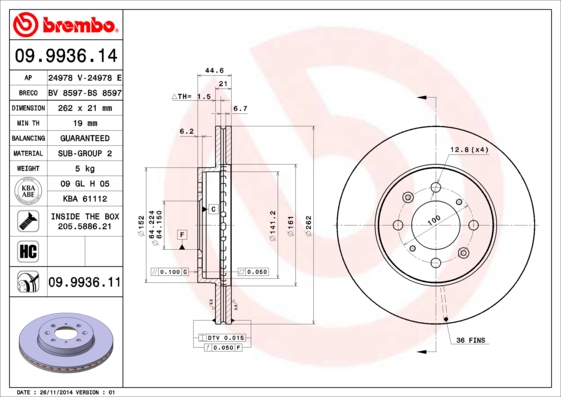 BREMBO 09.9936.11 Brzdový...