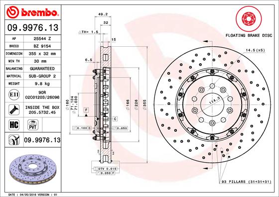 BREMBO 09.9976.13 Bremsscheibe