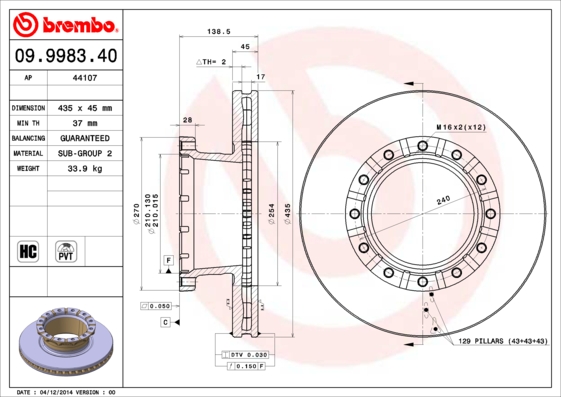 BREMBO 09.9983.40 Bremsscheibe