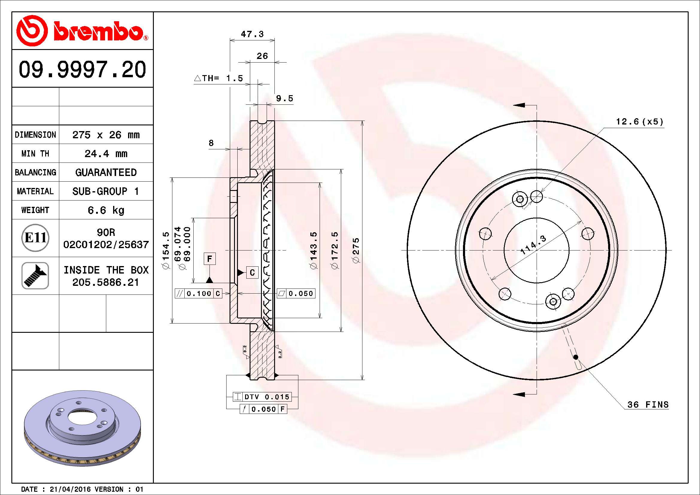 BREMBO 09.9997.20 Bremsscheibe