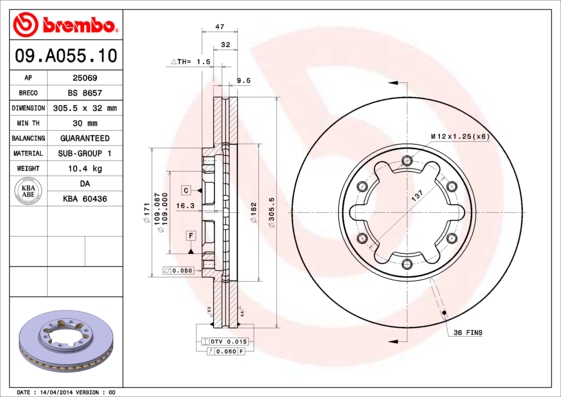 BREMBO 09.A055.10 Bremsscheibe