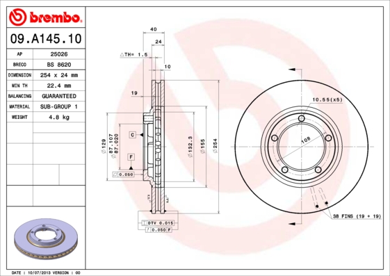 BREMBO 09.A145.10 Bremsscheibe