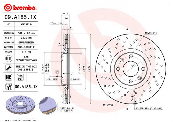 BREMBO 09.A185.1X XTRA LINE...