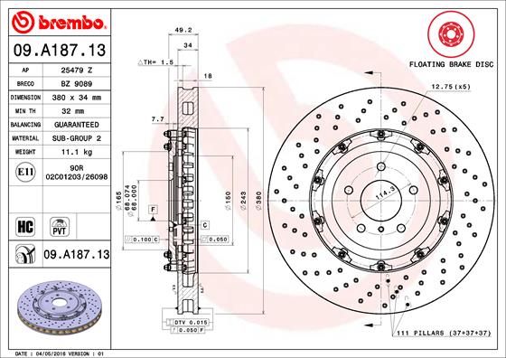 BREMBO 09.A187.13 Discofreno