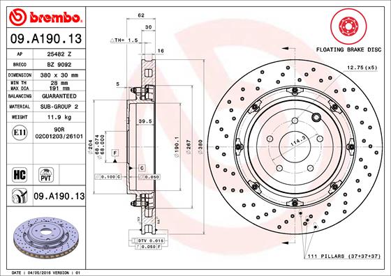 BREMBO 09.A190.13 Discofreno