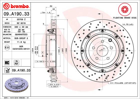 BREMBO 09.A190.33 Discofreno