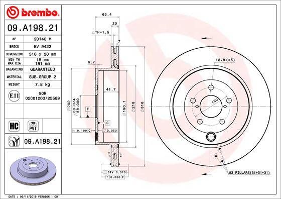 BREMBO 09.A198.21 Brzdový...