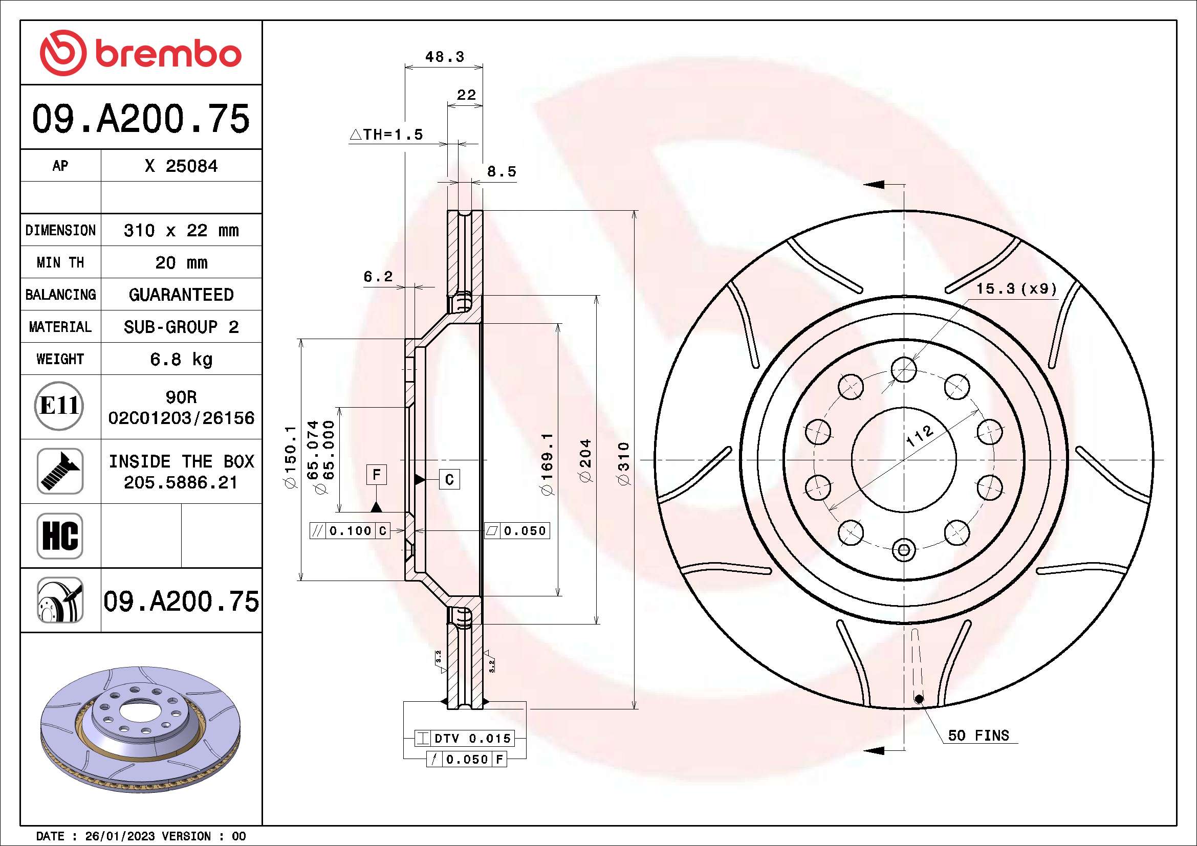 BREMBO 09.A200.75 XTRA LINE...