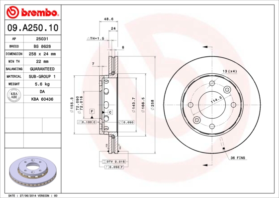 BREMBO 09.A250.10 Bremsscheibe