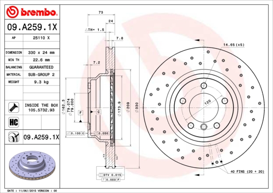 BREMBO 09.A259.1X Discofreno