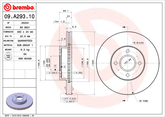 BREMBO 09.A293.10 Bremsscheibe