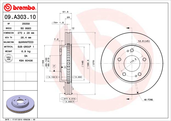 BREMBO 09.A303.10 Bremsscheibe