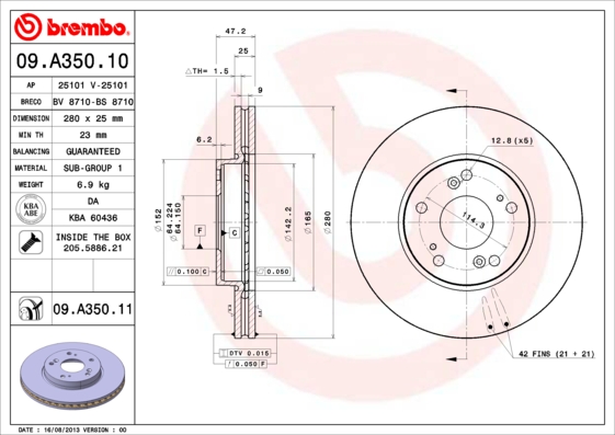 BREMBO 09.A350.11 Brzdový...