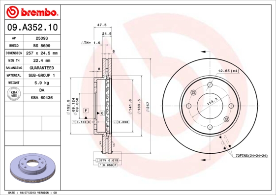 BREMBO 09.A352.10 Bremsscheibe