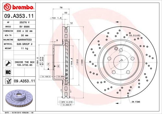 BREMBO 09.A353.11 Brake Disc