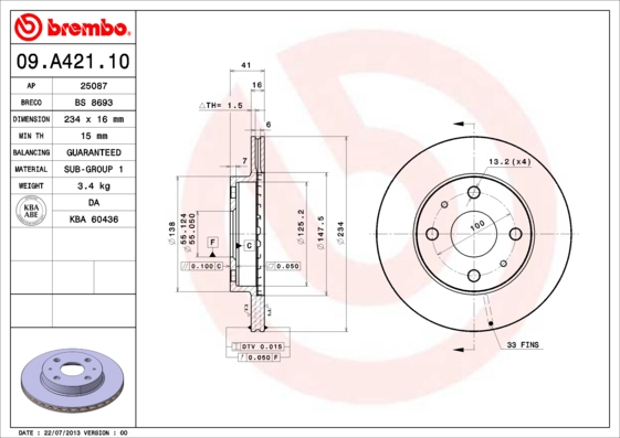 BREMBO 09.A421.10 PRIME...