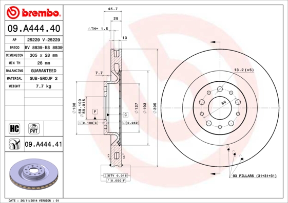 BREMBO 09.A444.41 Discofreno