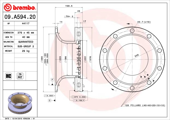 BREMBO 09.A594.20 Brzdový...