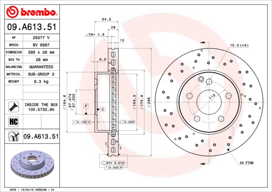 BREMBO 09.A613.51 féktárcsa