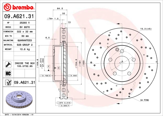 BREMBO 09.A621.31 féktárcsa