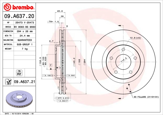 BREMBO 09.A637.21 Bremsscheibe