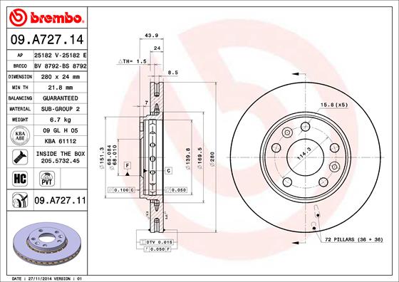 BREMBO 09.A727.14 PRIME...