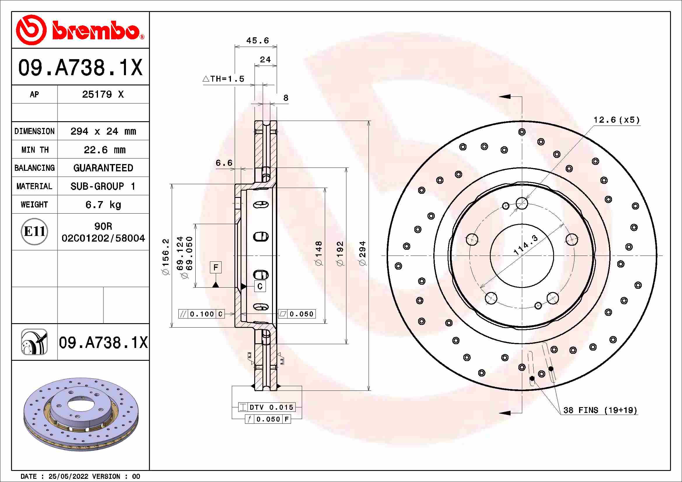 BREMBO 09.A738.1X XTRA LINE...