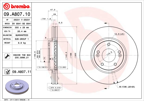 BREMBO 09.A807.11 Discofreno